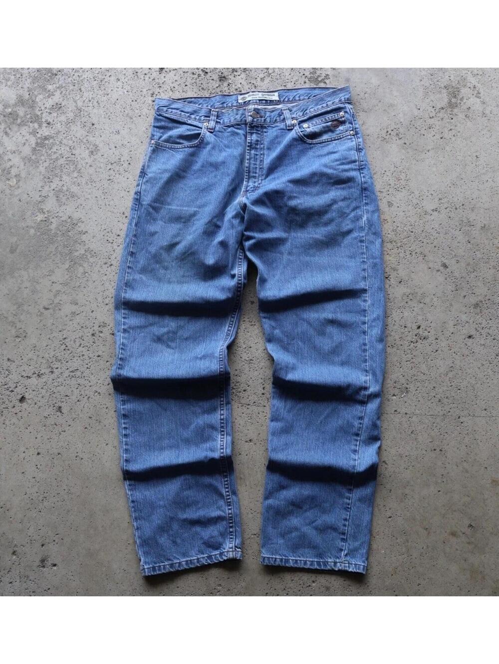 Vintage Y2K Harley Davidson Jeans Mens 36x32 Blue Denim Straight Leg Biker